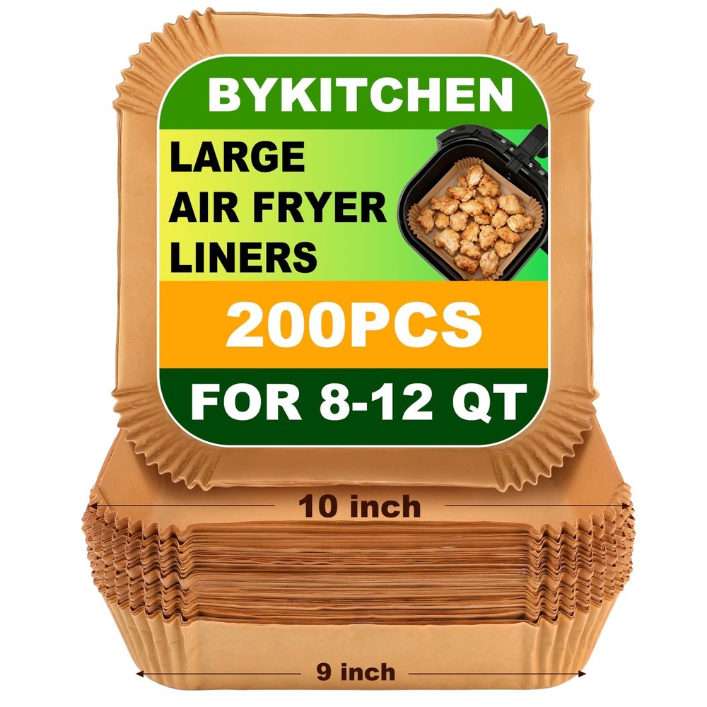 BYKITCHEN Large Air Fryer Liners for 10 inch 8-12 QT-200PCS, Nature