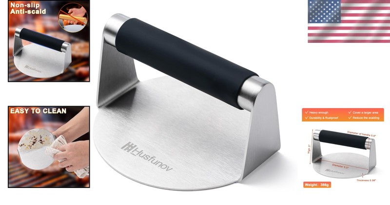 5.5-Inch Stainless Steel Burger Press with Heat-Resistant Handle for Perfect ... gallery