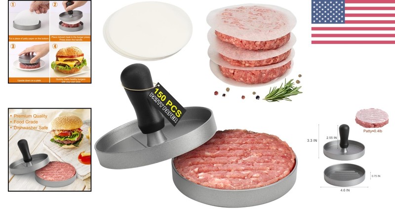 Elegant Aluminum Burger Patty Maker with 150 Wax Paper for Professional Results gallery