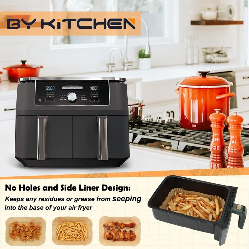 BYKITCHEN Air Fryer Rectangle dual liners-100pcs (6 to 10QT), unbleached gallery