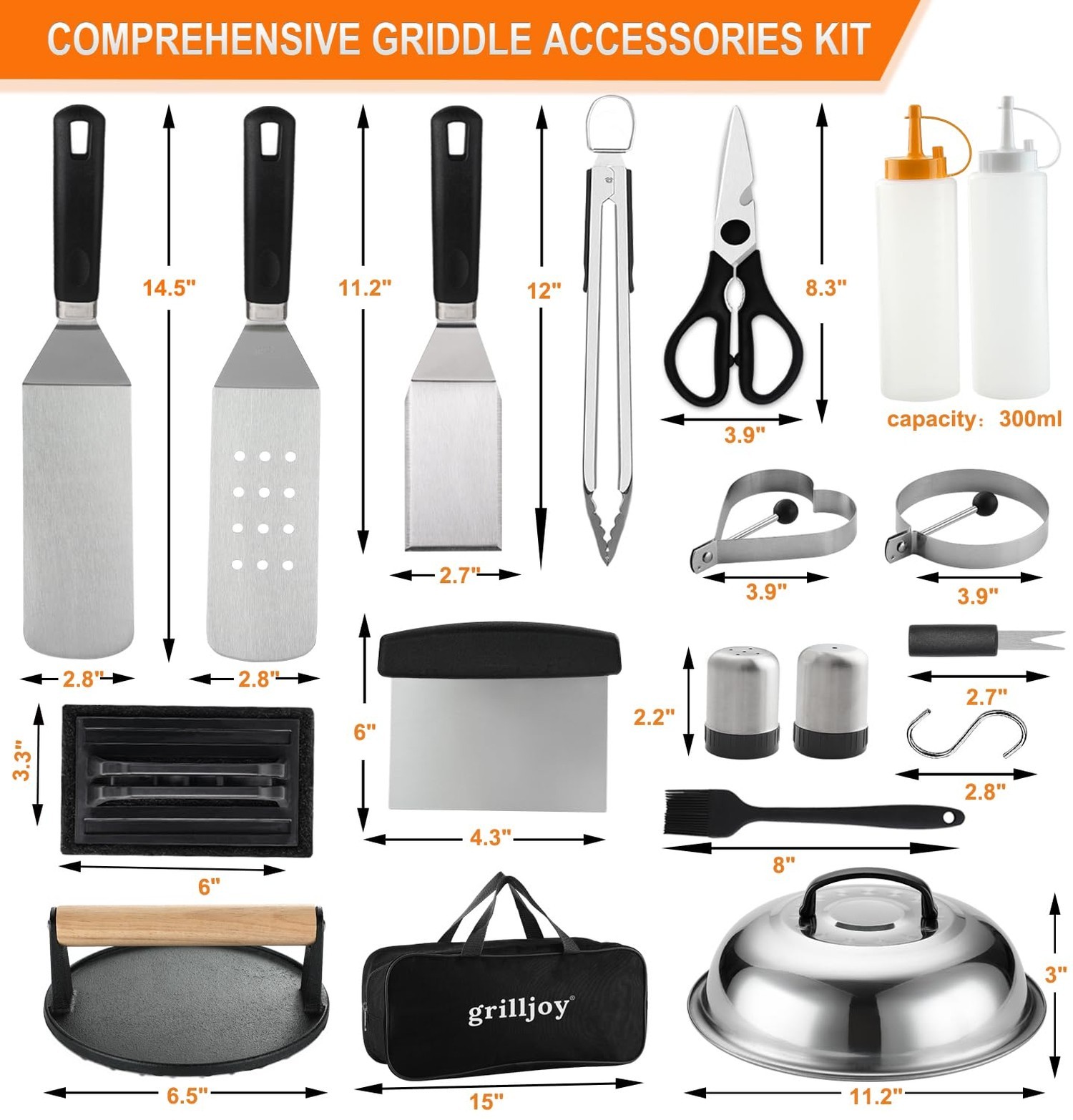grilljoy Professional Griddle Accessories Kit Set with Smash Burger Press - E... gallery