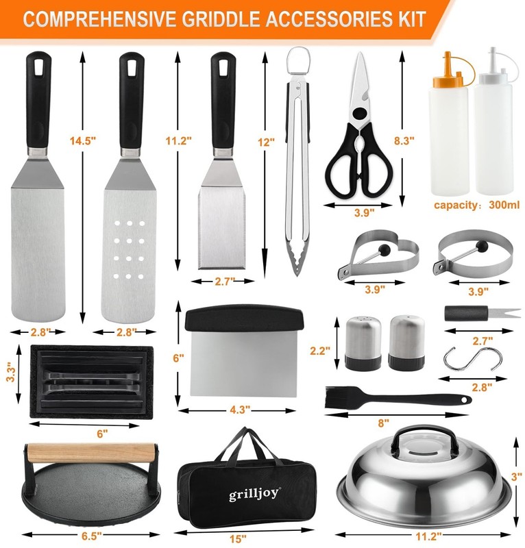 grilljoy Professional Griddle Accessories Kit Set with Smash Burger Press - E... gallery