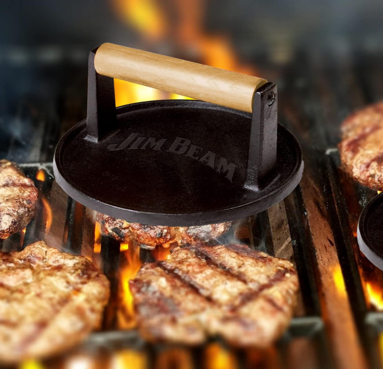 Jim Beam Cast Iron Burger Press JB0158 Black Wood Handle - 7'' gallery