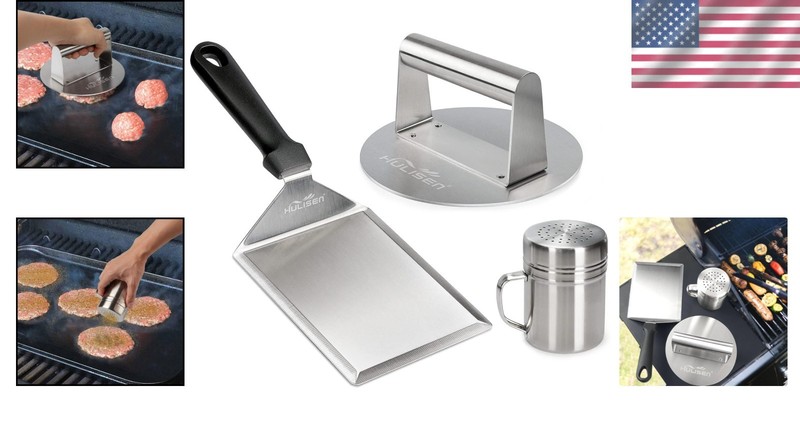 Stainless Steel Griddle Burger Kit - Press, Spatula & Shaker gallery
