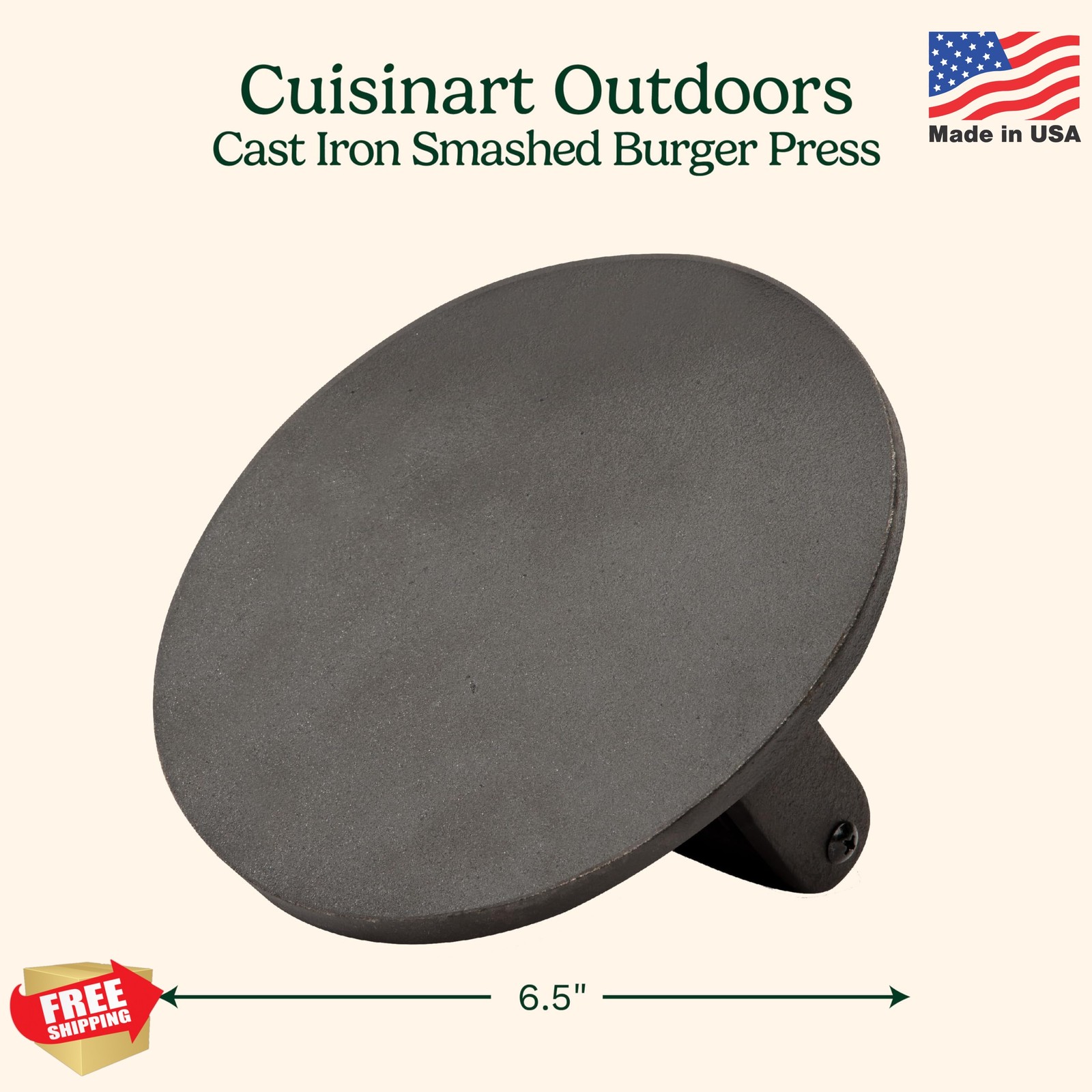 Cuisinart 6.5" Cast Iron Smashed Burger Press, Round Flat Edge Grill Press for C gallery