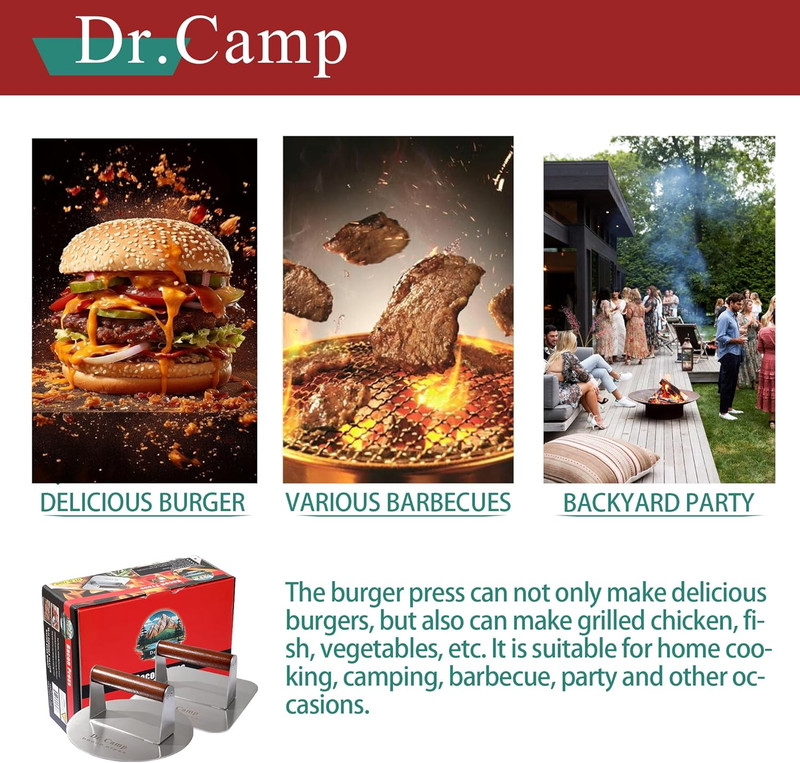 2 Pack Stainless Steel Burger Press with Real Wood Handle 7 Inch Smash Burger Pr gallery