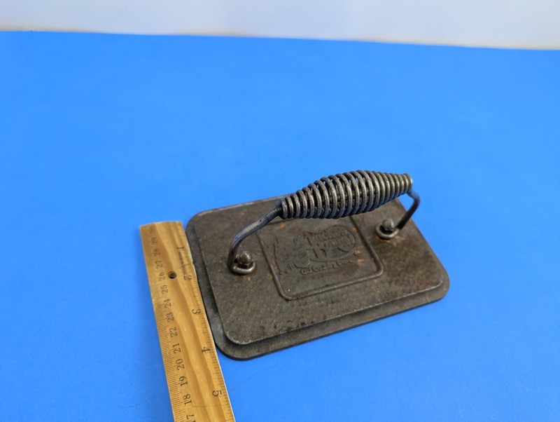 Vintage Cracker Barrel Cast Iron Meat Burger Press Flat Iron OLD LOGO gallery