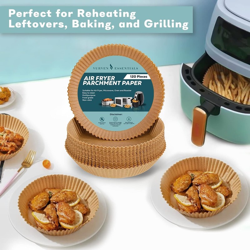 Vurven Essentials 120PCS Air Fryer Liners Brown 6.3 Inch - Inch, gallery