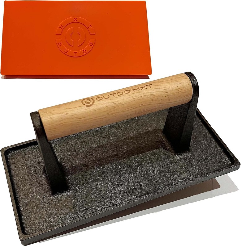 Cast Iron 7" Smash Burger Press Heavy Duty 2.5lb Burger Smasher W/ Wood Handle gallery