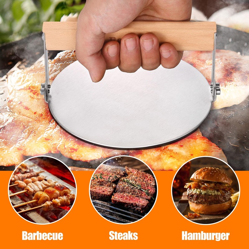 bodkar Smash Burger Press 6 Inch Round Stainless #2 6in round press, silver gallery