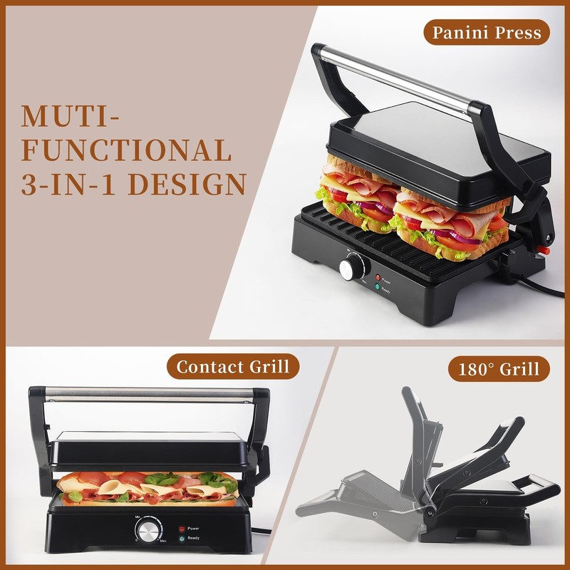 Panini Press Grill Sandwich Maker, Large Electric 3 in 1 Panini Sandwich Make... gallery
