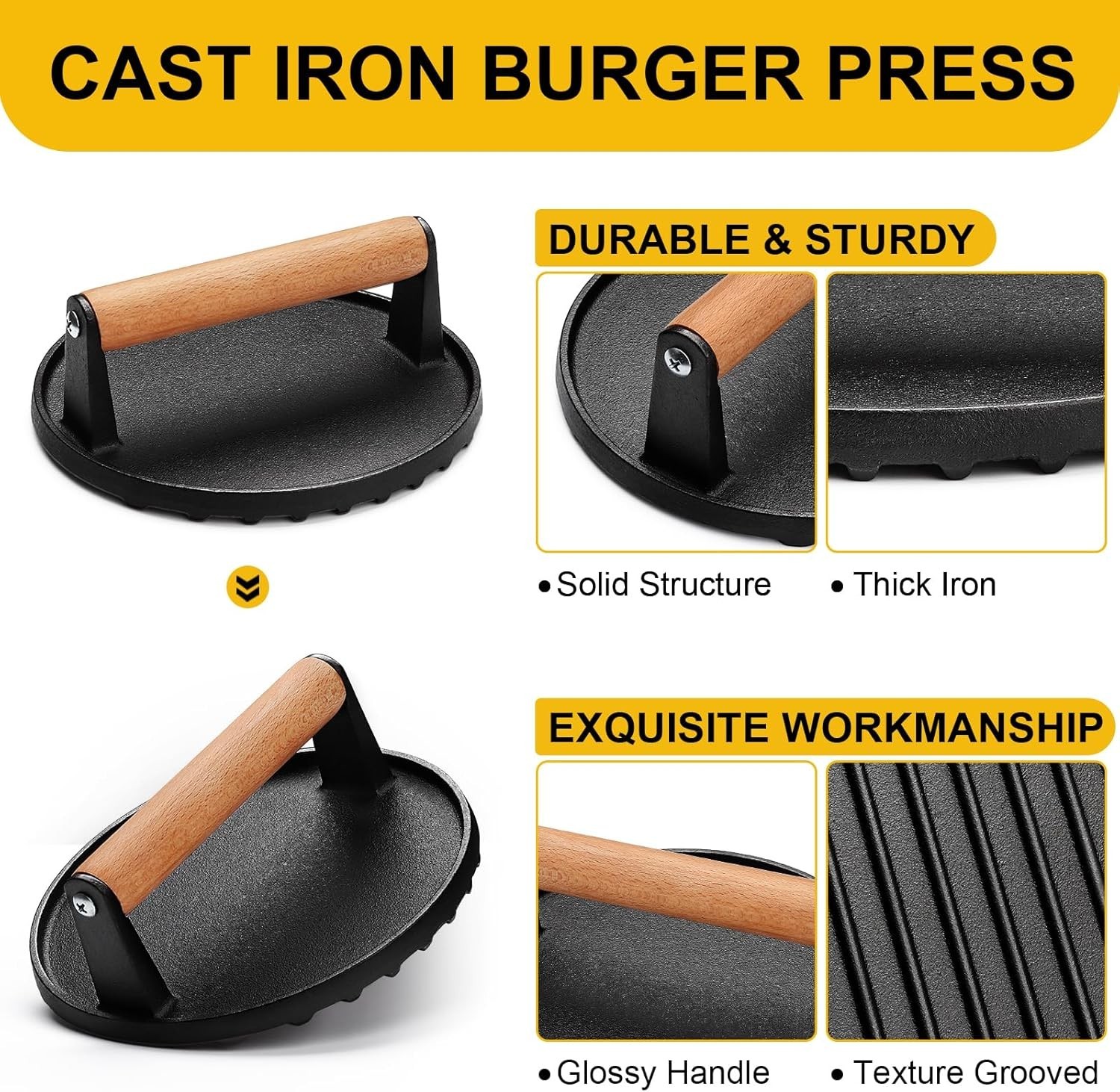 AIVIKI Burger Press, Smash Press for Blackstone Griddle, Heavy Round gallery