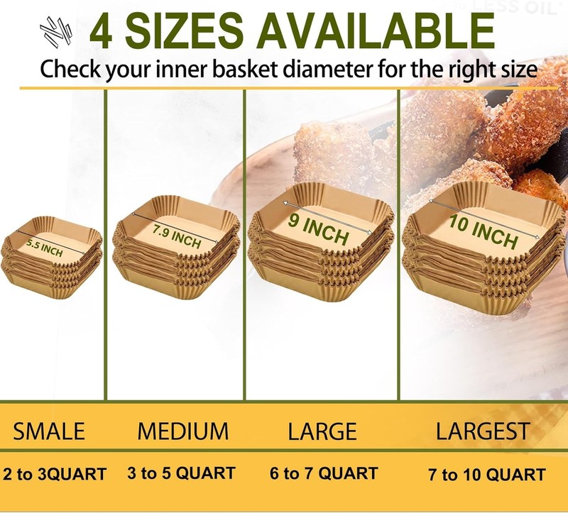 Large Air Fryer Disposable Paper Liners Square 9 Inch, 125 9''Square, Natural gallery