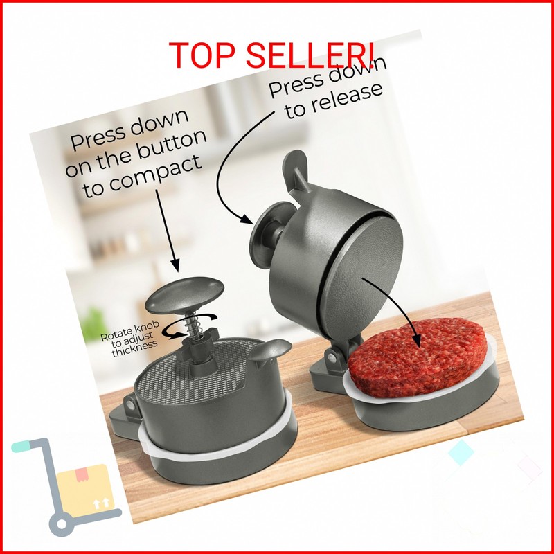Shop Square Burger Press Patty Maker – Adjustable Thickness (1/4 lb to 3/4 lb) w gallery