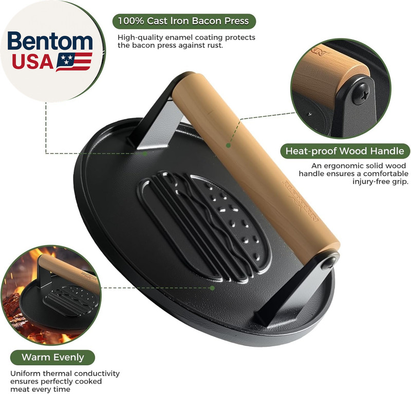 Cast Iron Smash Burger Press 7.1",Grill Bacon Meat Press Tool,Perfect for Blacks gallery