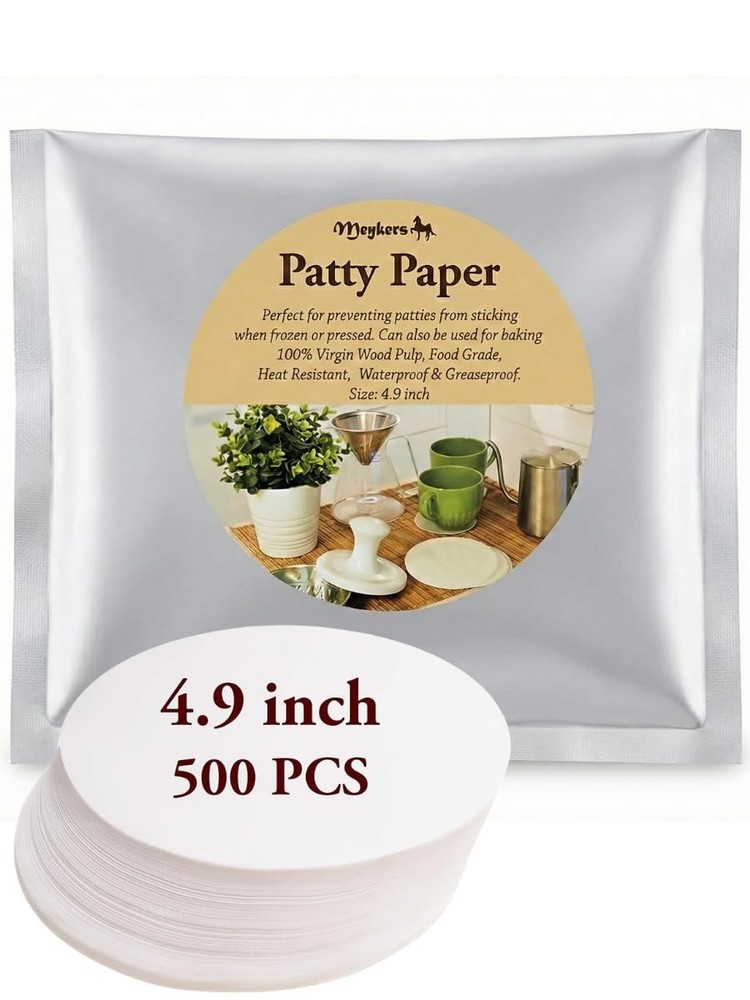 Meykers Wax Patty Paper Sheets for 5 Inches Burger Press - 500 Pack, Round