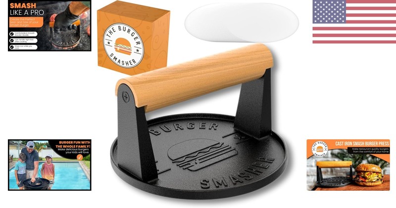 Durable Pre-Seasoned Cast Iron Burger Press Kit - Ideal Gift for Grill Lovers gallery