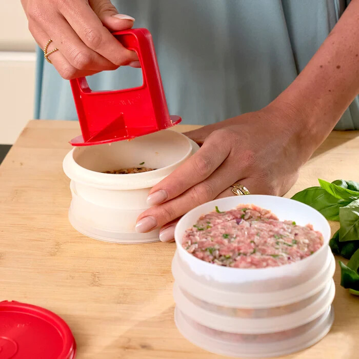 New Tupperware Large Burger Press Ring Seal 4 Freezer Safe Keepers Red & White gallery