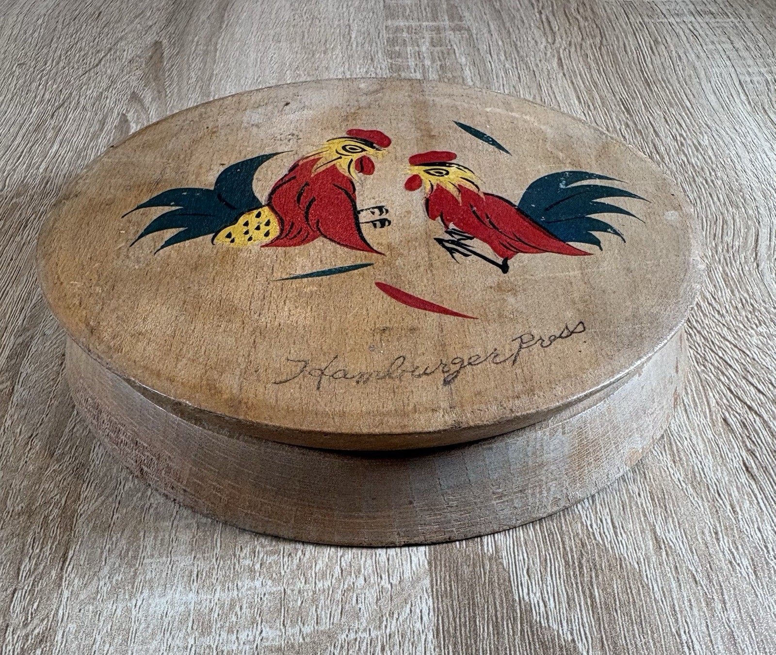 Vintage Wooden Hamburger Press Patty Mold Rooster Farmhouse Kitchen Japan gallery