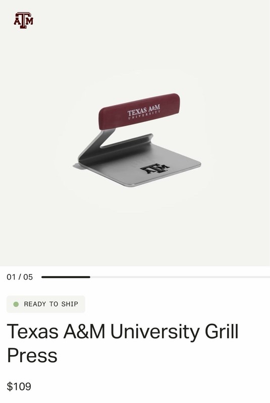 Texas A&M University Grill Press Large 5.5” Non-Stick Maroon Handle Silver Metal gallery
