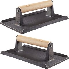 Pro Grade Pre Seasoned Cast Iron Grill Weight 2pk. Heavy Duty Steak And Burger P