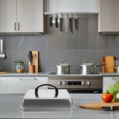Plated Silver Rectangular Grill Lid Cooking Accessory for Western Cuisine Use