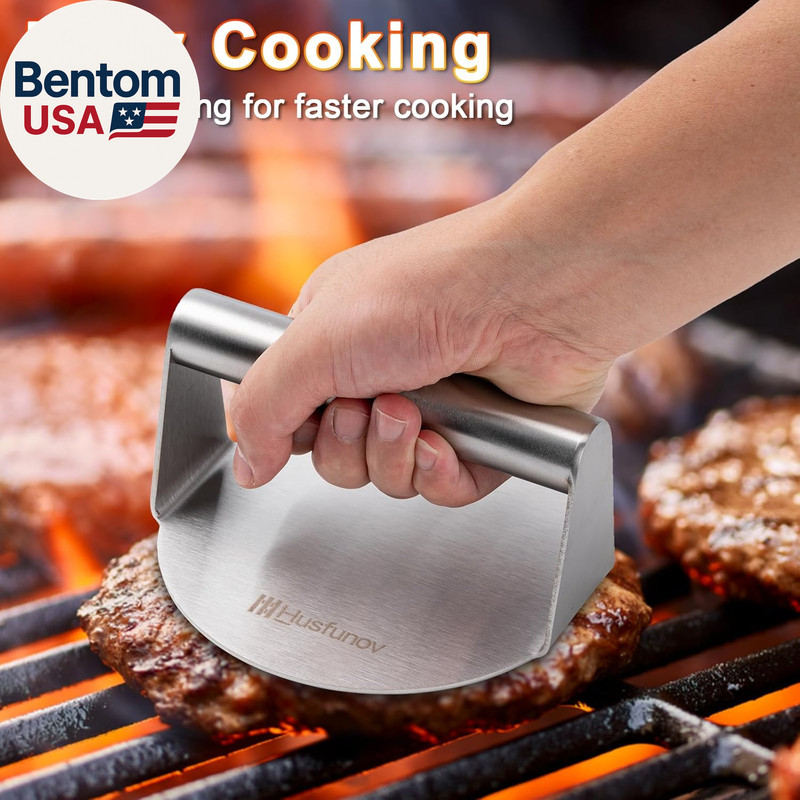 Stainless Steel Burger Press, 5.5 Inch round Smasher,Non-Stick Smooth Hamburger gallery