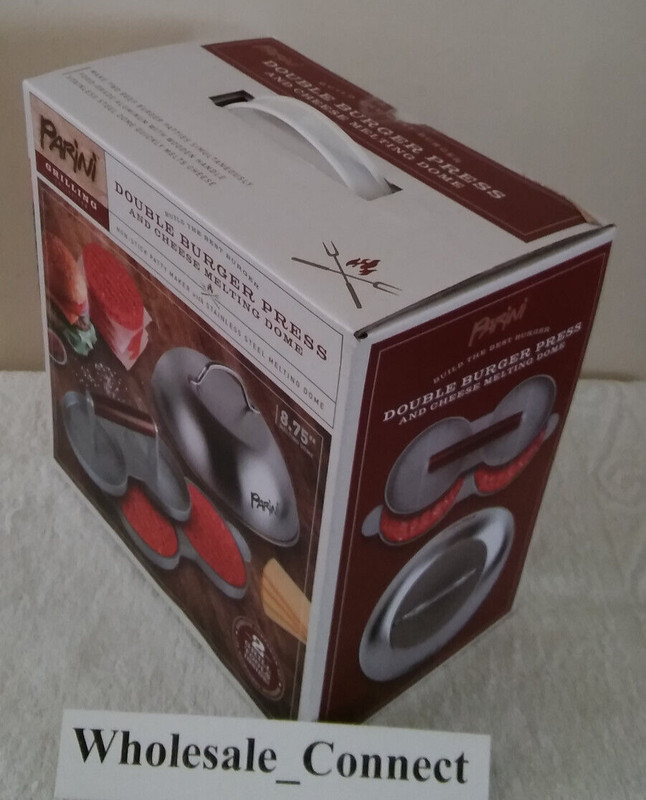 PARINI NON-STICK DOUBLE BURGER PRESS & CHEESE MELTING DOME 8.75" PATTY MAKER NEW gallery