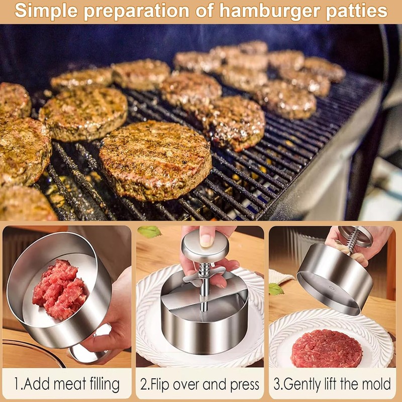 Burger Press Adjustable Hamburger Patty Maker Food Grade 304 Stainless Steel gallery