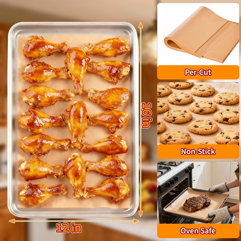 YUANYE 400PCS Parchment Paper Baking Sheets, 12"x16" 12x16In, Brown gallery