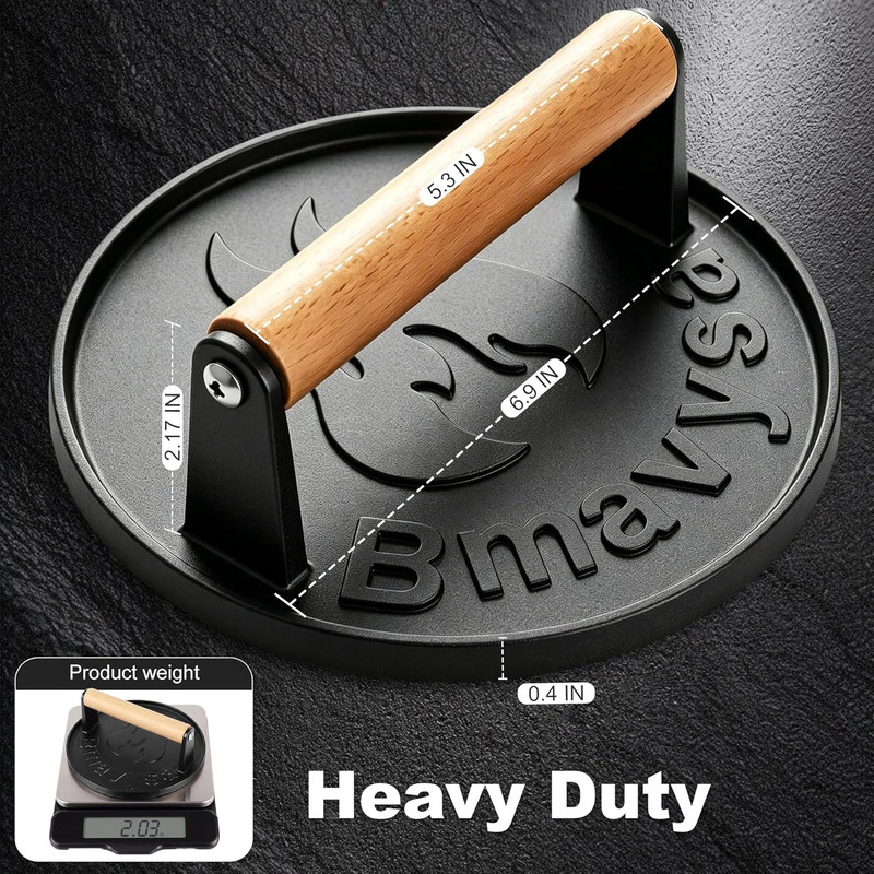 Heavy-Duty Cast Iron Smash Burger Press, Non-Stick and Rust Resistant, Burger Sm gallery