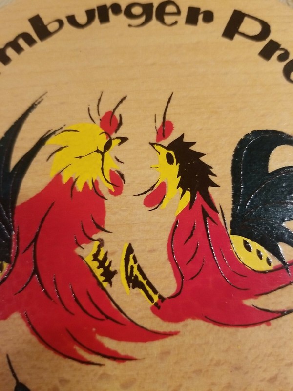 Vintage Fighting Rooster Hamburger Press Wooden Hand Painted Japan gallery