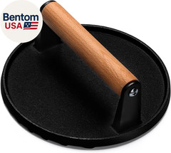 Burger Press, 7″ round Heavy-Duty Cast Iron Smash Bacon Press Meat Steak with Wo