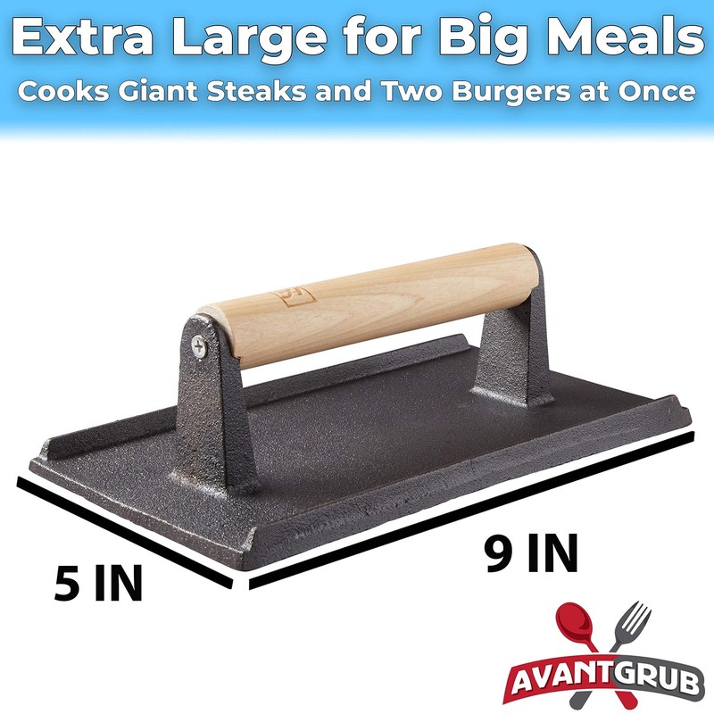 Cast Iron Grill Weight Steak Burger Press Wooden Handle Heavy Duty 2 PK gallery