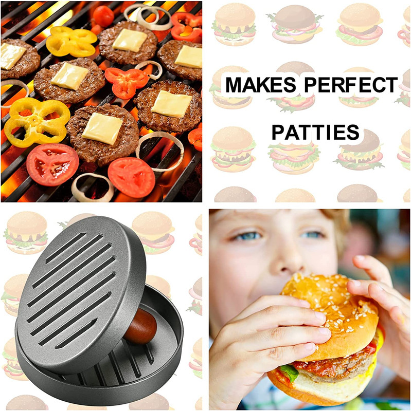 Burger Press Patty Maker Stainless Steel Hamburger Patty Press Mold Wood Handle gallery