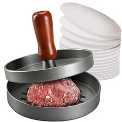 Burger Press Patty Maker Stainless Steel Hamburger Patty Press Mold Wood Handle
