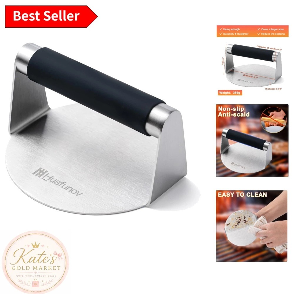 5.5-Inch Stainless Steel Burger Press with Heat-Resistant Handle for Perfect ...