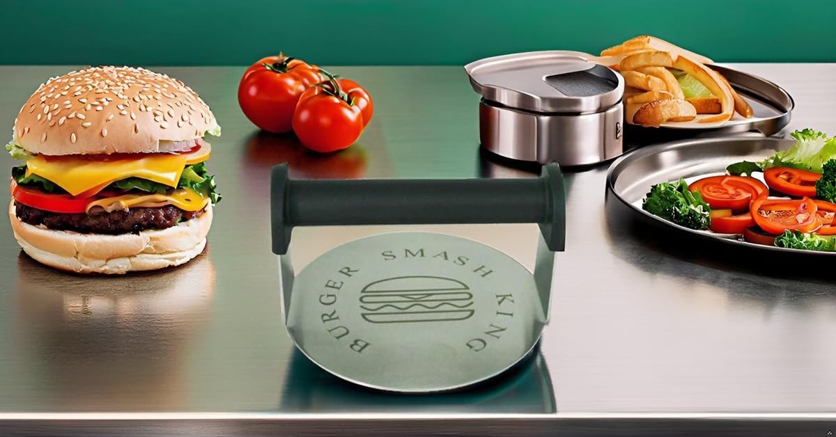 JNXHON Stainless Steel Burger Smash Press,Hamburger Press for 6, BLACK gallery