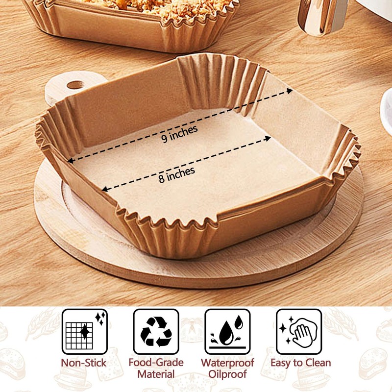 9 Inch Air Fryer Liners Disposable, 125 Pack Parchment 9in-Square, Khaki gallery