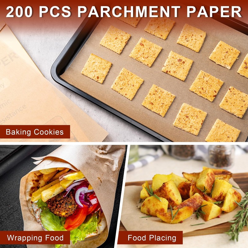 200Pcs Parchment Paper,12x16 Inches Non-Stick Precut 12x16-200PCS, Unbleached gallery