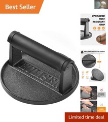 Heavy Duty 6” Pre-Seasoned Cast Iron Burger Press with Heat Resistant Handle