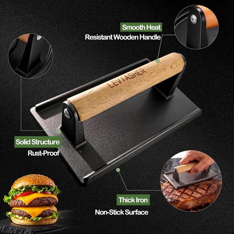 2Pack 2.1lb Steak Weight & Burger Press Striped Base 7"X4" Heavy Duty Cast Iron gallery