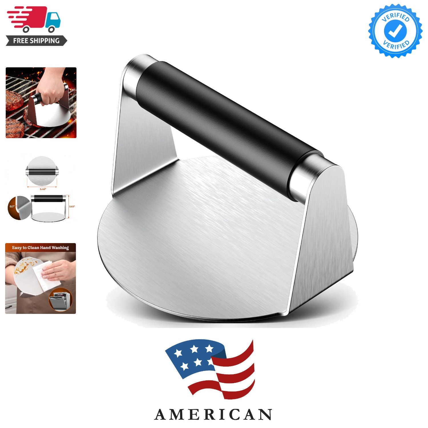 Smash Burger Press, Hamburger Smasher Tool for Griddle, Stainless Steel Ham P... gallery