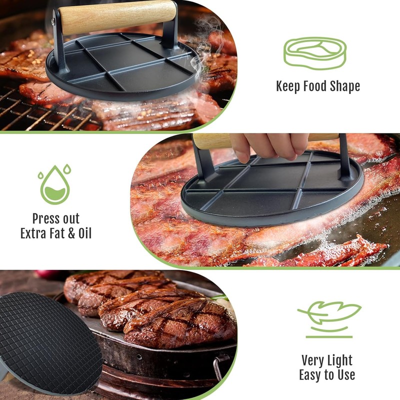 Burger Press, Smash Burger Press for Griddle with Wood Handle, Burger Smasher gallery