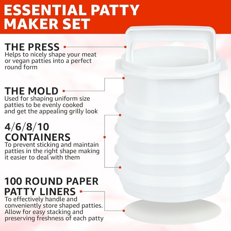 Hamburger Press Patty Maker 4 in1 Burger Mold Patty Press 6 Storage Containers gallery