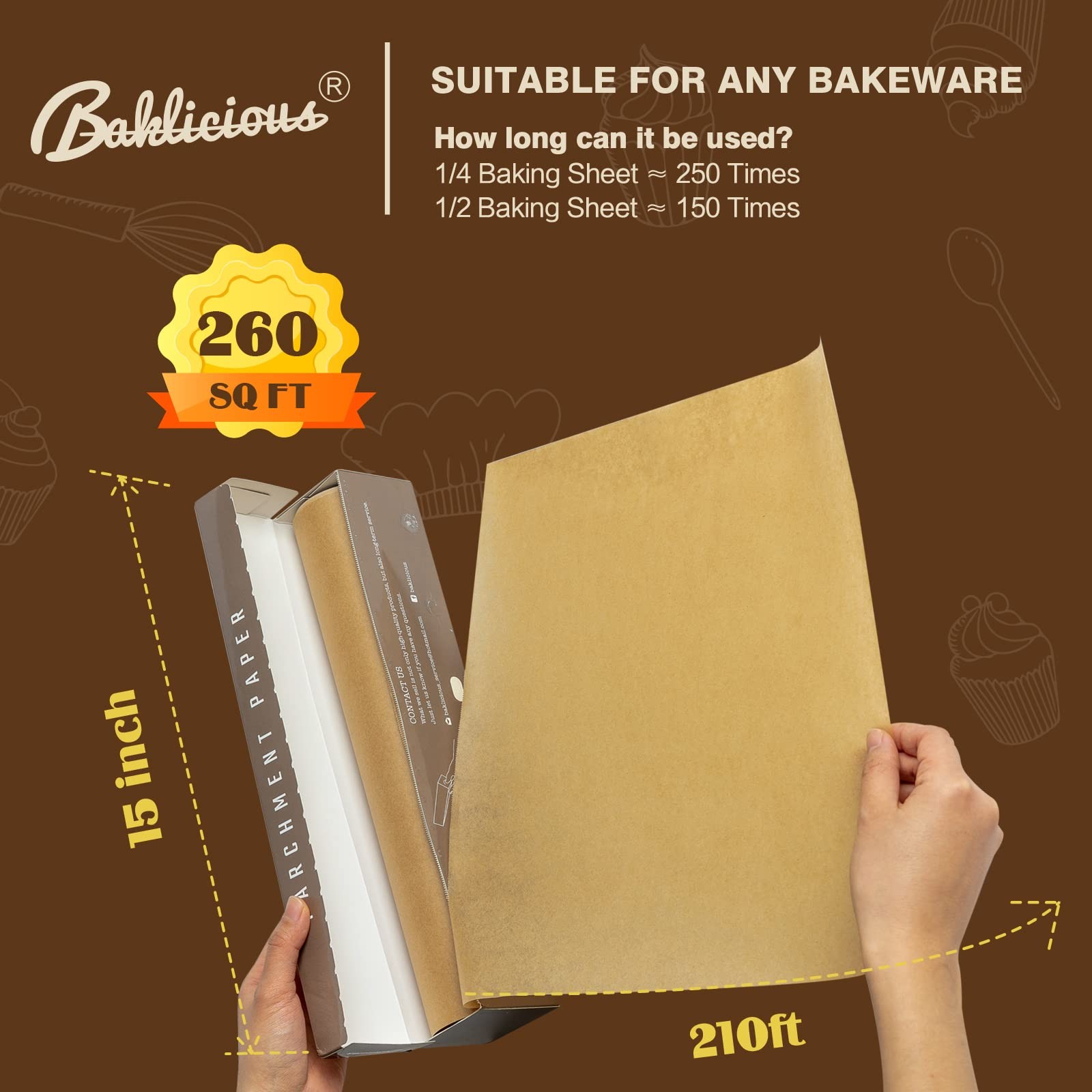 Unbleached Parchment Paper Roll for Baking, 15 in x 210 15inch-rolls, Brown gallery