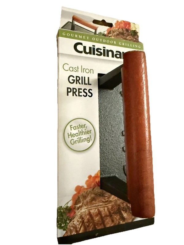 Cuisinart 9” Cast Iron Grill Press Nonstick Wooden Handle NEW gallery