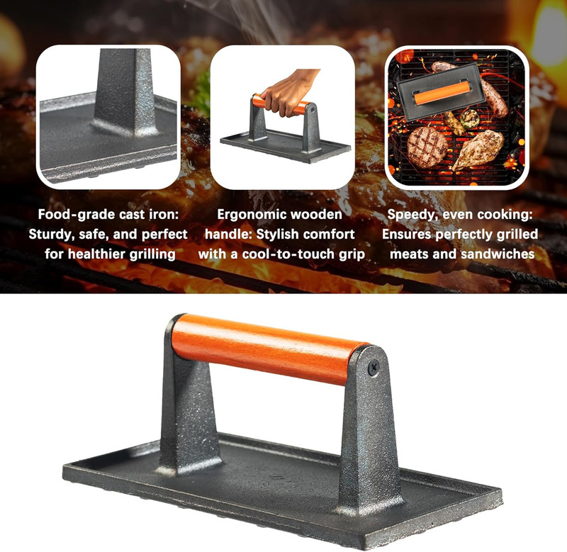 Bacon Press, Griddle Press, Grill Press, Meat Press, Cast Iron Grill Press, Cast gallery