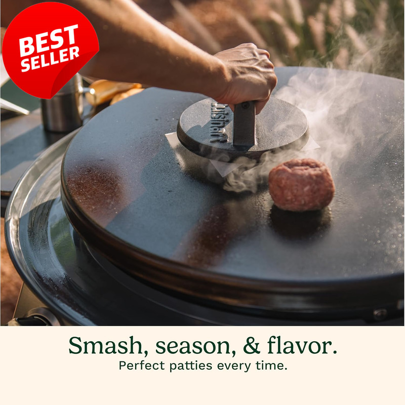 Cast Iron Burger Press 6.5in Round Flat Edge Smash Burger Grill Tool - US gallery