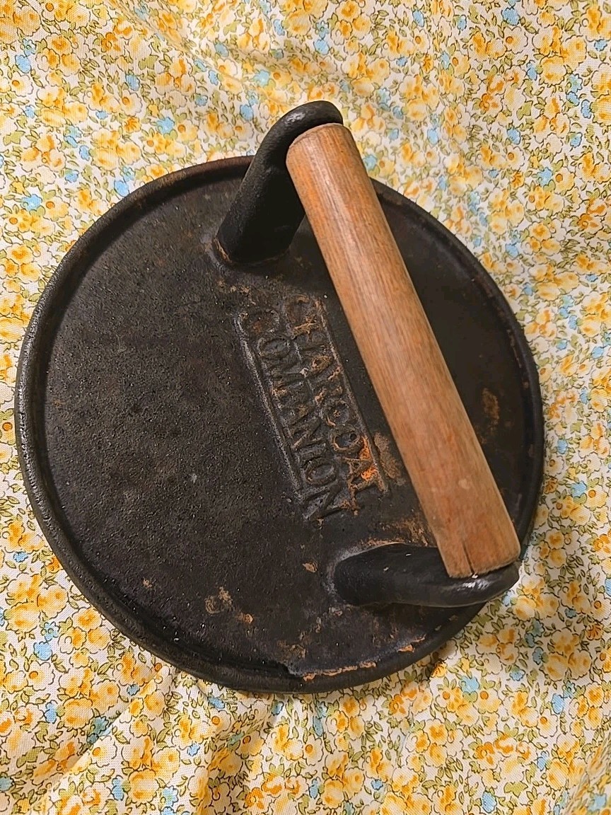 Charcoal Companion Cast Iron Metal Wood Handle Hamburger Burger Press Grill gallery